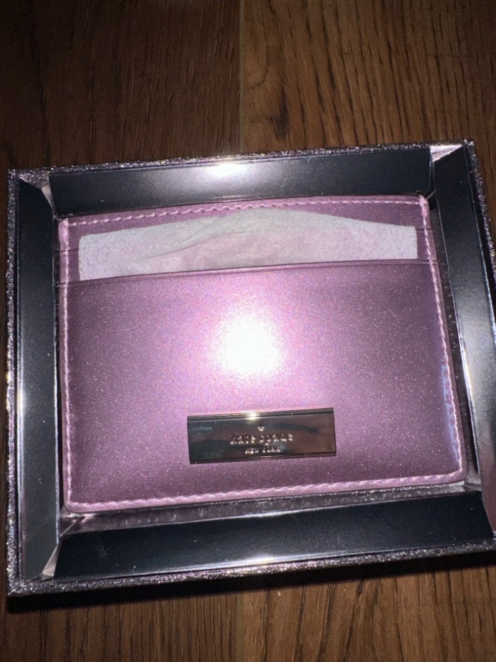 kate spade iridescent metallic lavender card holder